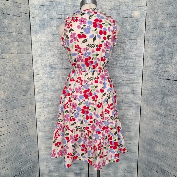 MAGGY LONDON Midi Floral Dress Ruffle Side Pocket Stretchable Waist Multicolor - Picture 7 of 8